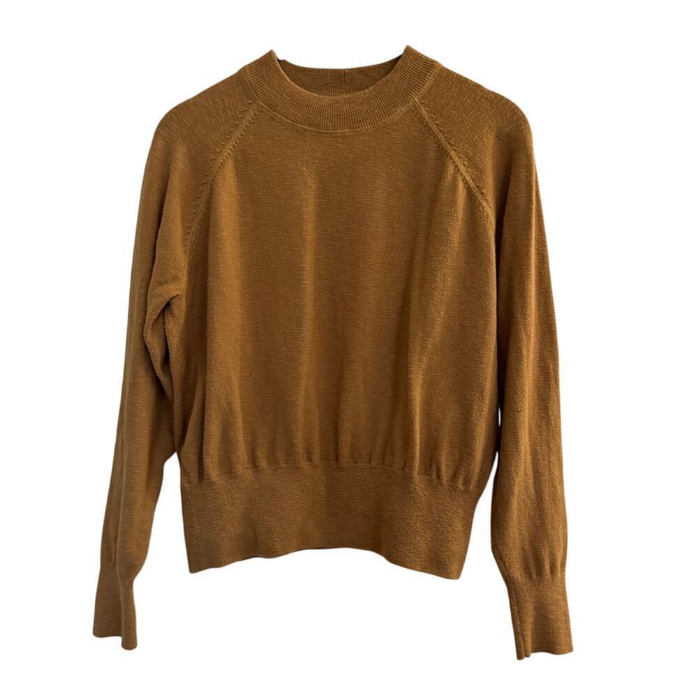 Madewell Puff Sleeve Mock Neck Pulloever Sweater Brown Toffee Size S